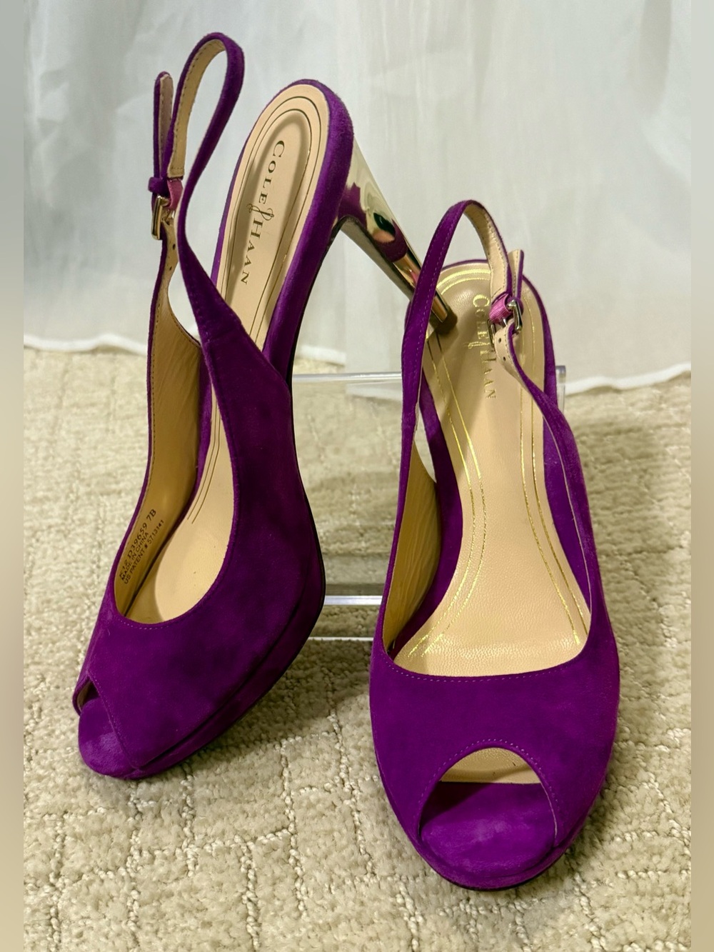 Cole Haan Fuchsia Suede Peep-Toe Slingback Heels